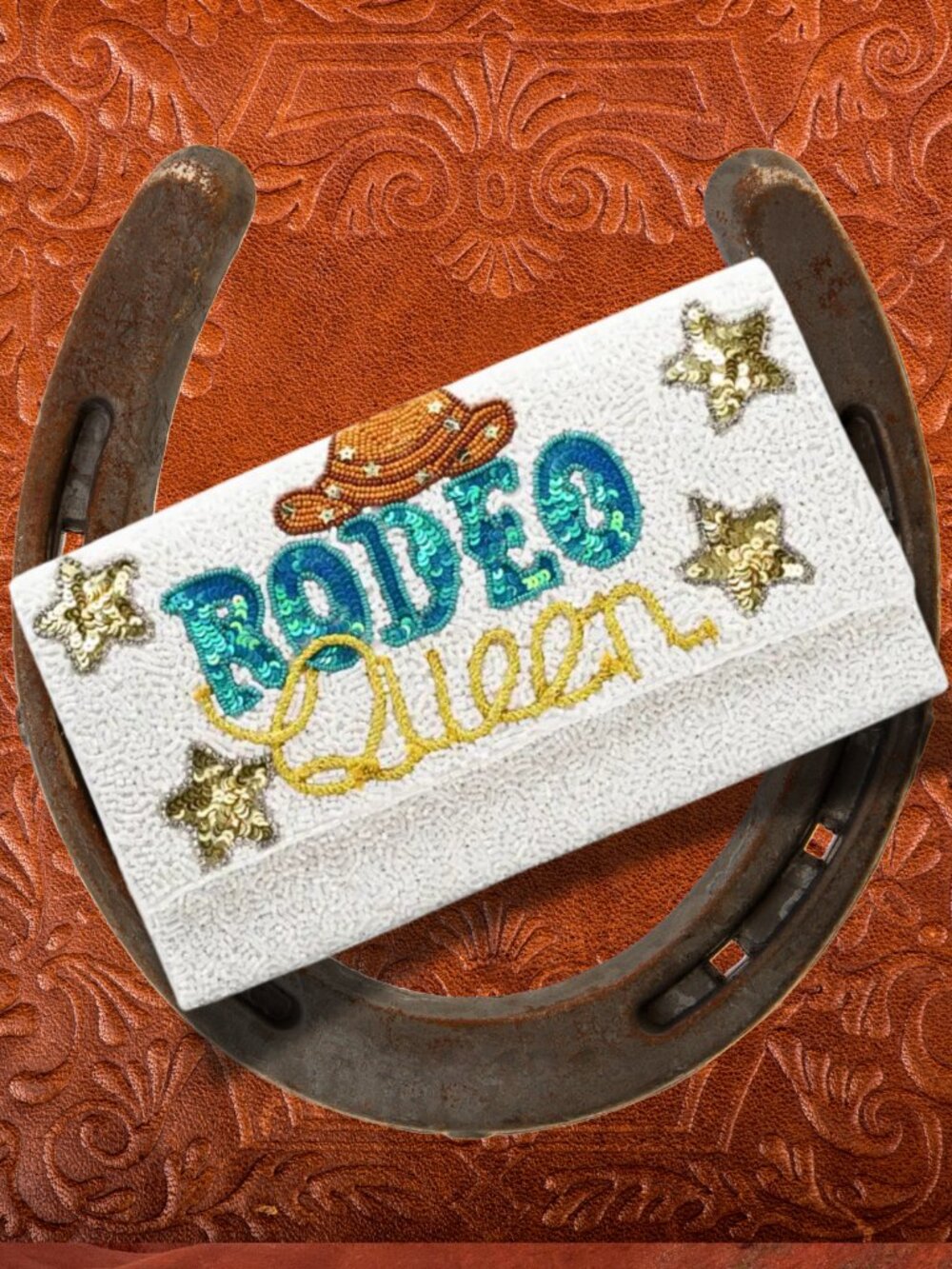 Rodeo Queen Western Cowgirl Beaded Sequin Sparkle Clutch Crossbody Handbag Bag